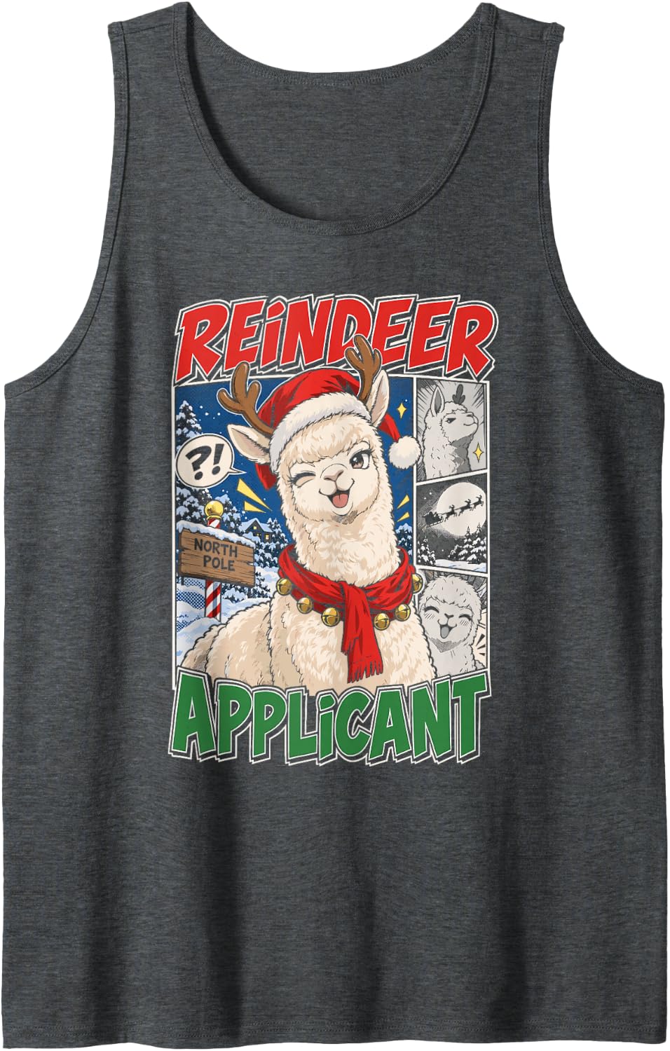 Funny Alpaca Christmas - Christmas Alpaca Reindeer Applicant Sleeveless Tank Top - Dark Heather Grey