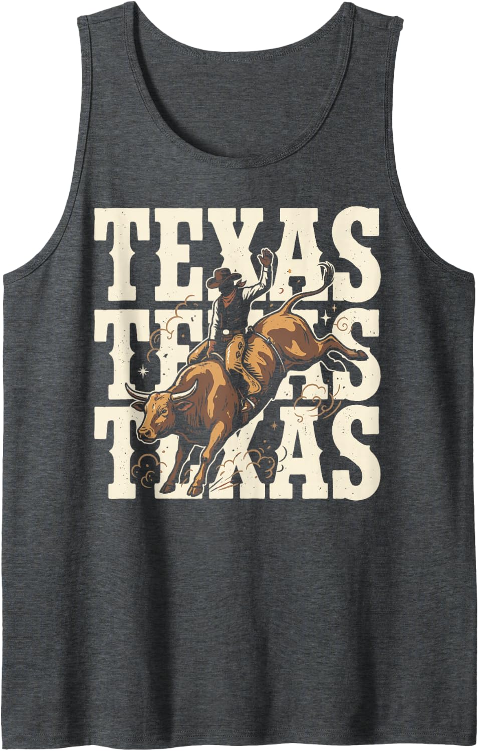 Texas Rodeo Riding Bull Vintage Western Cowboy Stacked Text Sleeveless Tank Top - Dark Heather Grey
