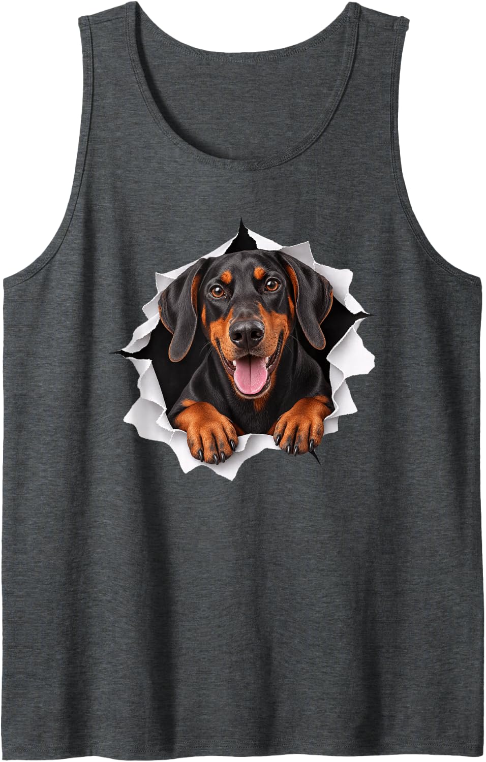 Funny Doberman Pinscher Peeking Cute Dog Lover Mom Dad Sleeveless Tank Top - Dark Heather Grey