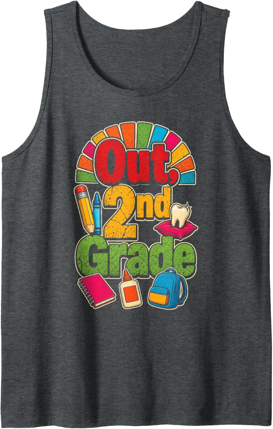 2nd Grade Out Elementary Graduation Moving Up Day Sleeveless Tank Top - Dark Heather Grey