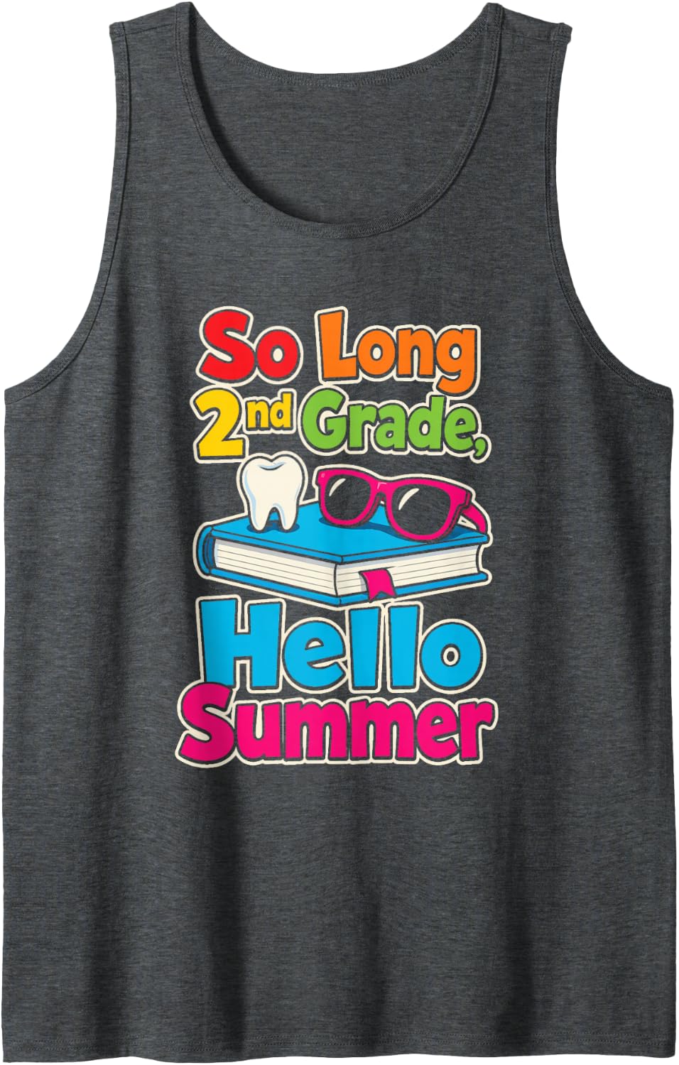 2nd Grade So Long Hello Summer Elementary School Kids Sleeveless Tank Top - Dark Heather Grey