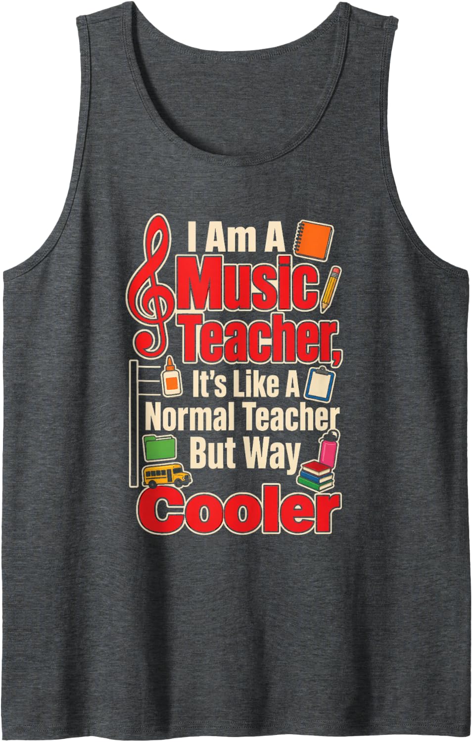 Music Teacher Like A Normal One But Way Cooler Elementary Sleeveless Tank Top - Dark Heather Grey