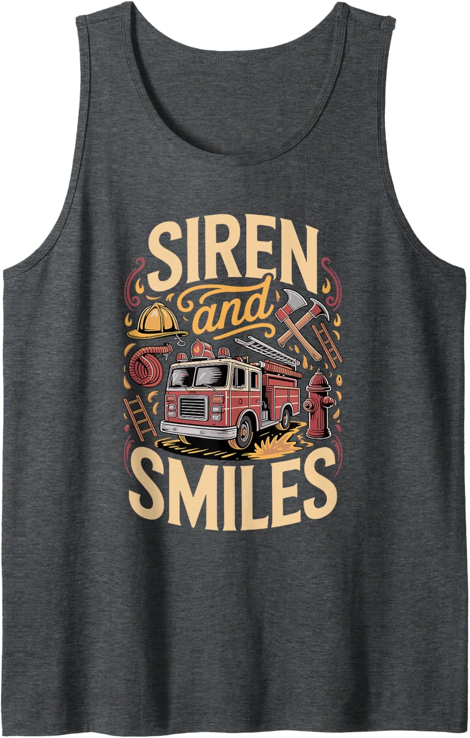 Sirens and Smiles Firefighter Firefighting Sleeveless Tank Top - Dark Heather Grey