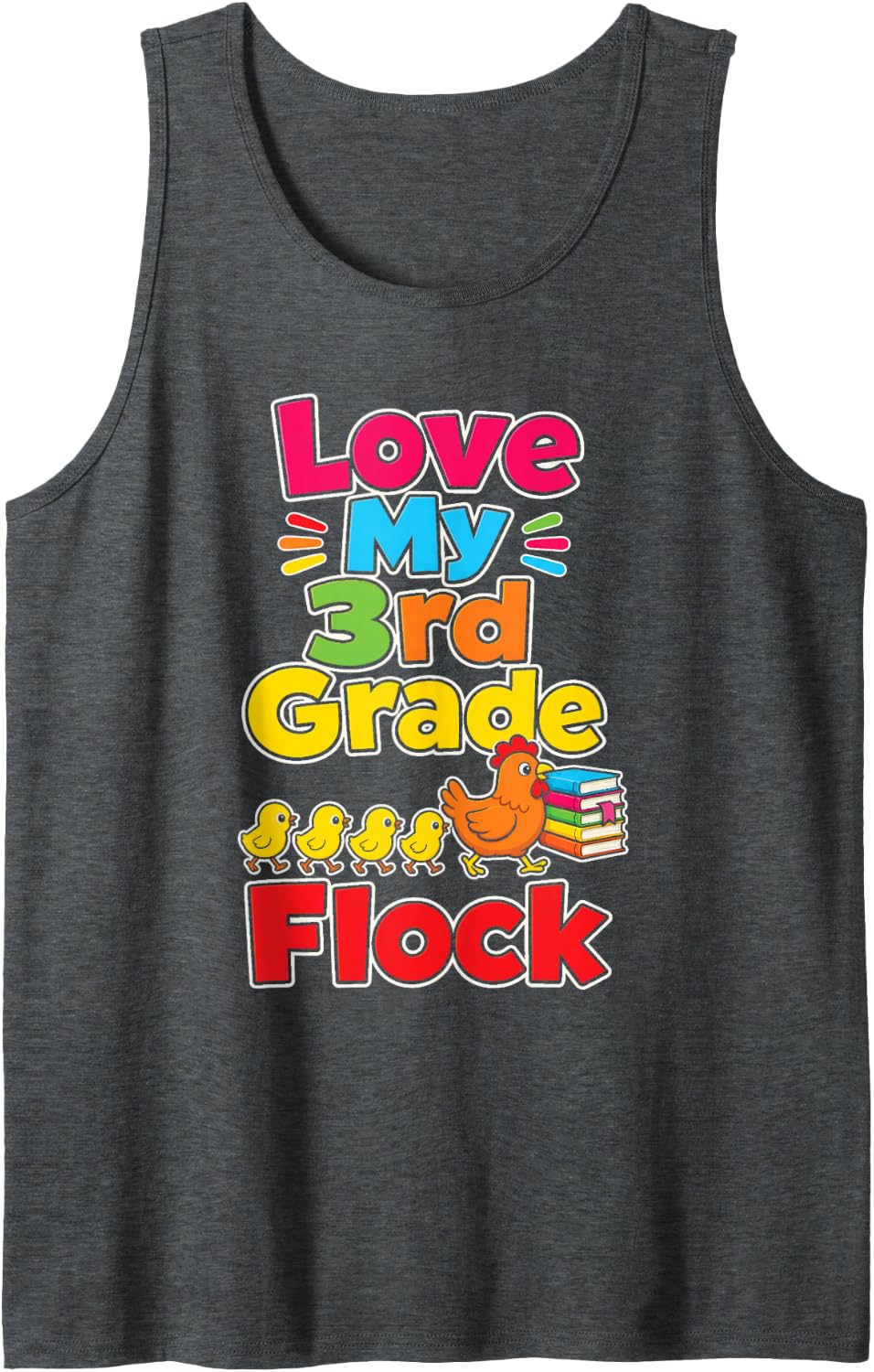 3rd Grade Teacher Love My Flock Third Elementary Class Sleeveless Tank Top - Dark Heather Grey