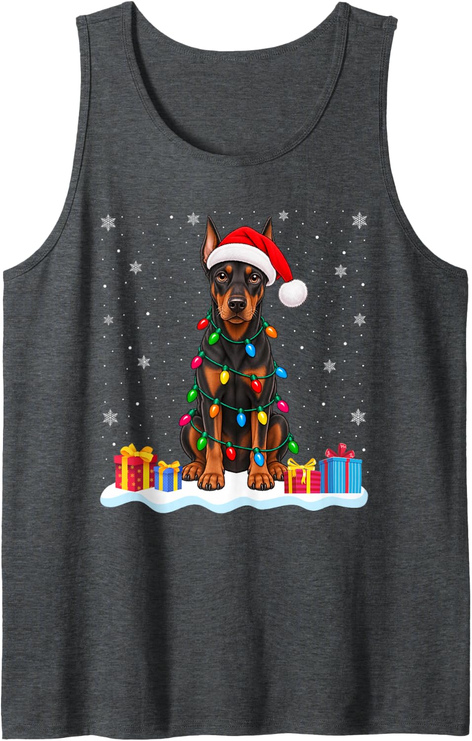 Funny Doberman Pinscher Christmas Sweater Santa Hat Dog Sleeveless Tank Top - Dark Heather Grey