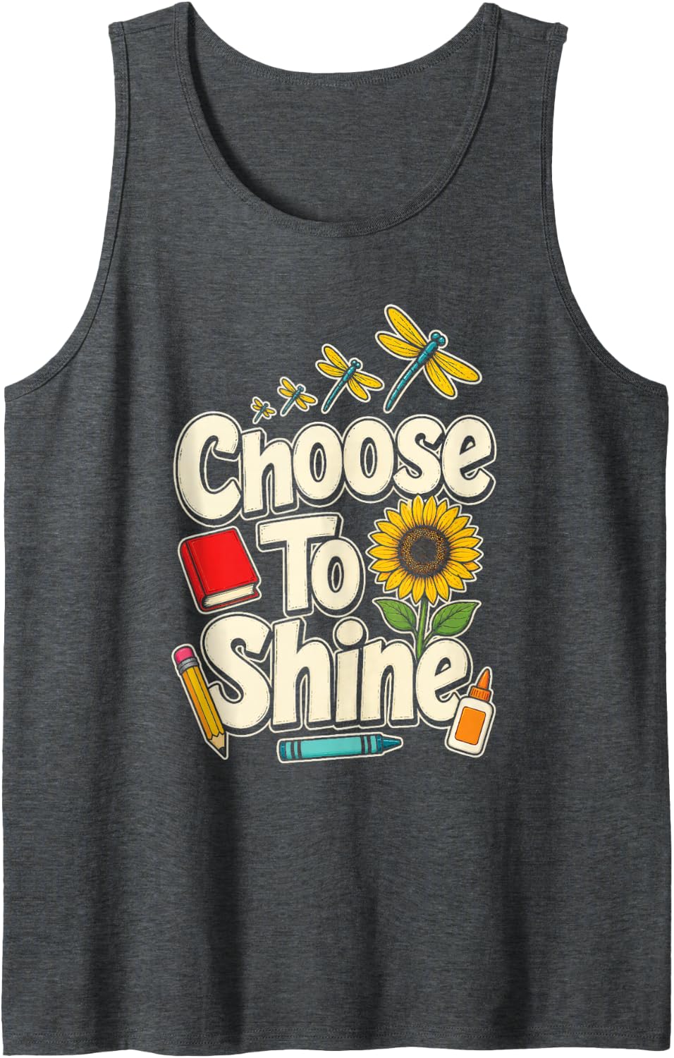 Elementary Teacher Choose to Shine Sunflower School Gift Sleeveless Tank Top - Dark Heather Grey