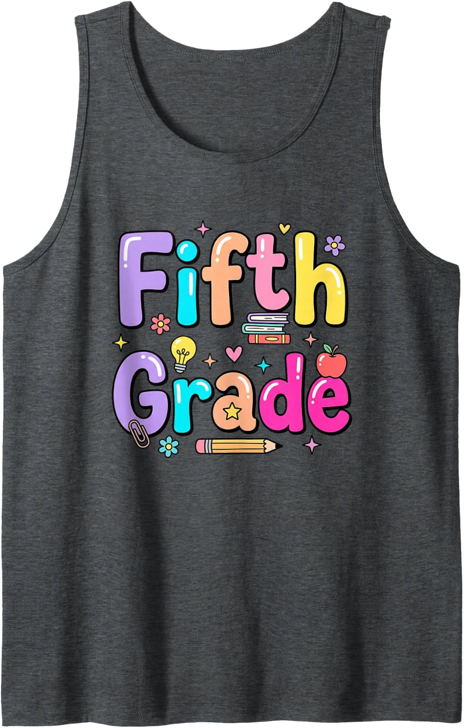 Fifth Grade Back to School Cute Student Teacher Sleeveless Tank Top - Dark Heather Grey