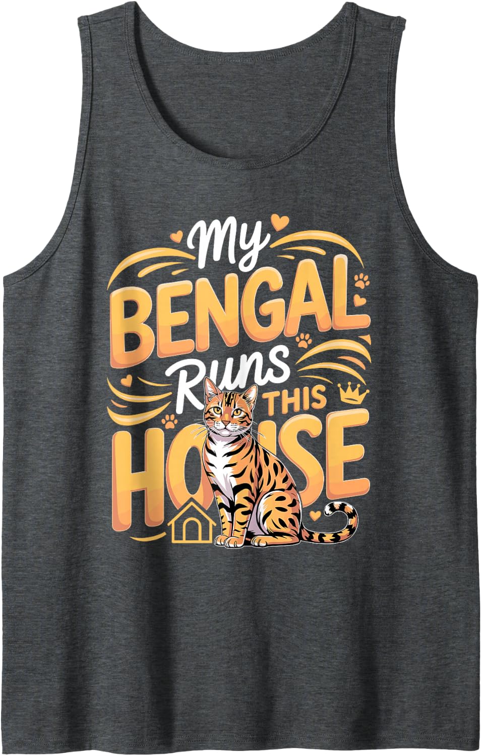 My Bengal Runs This House Bengal Cat Exotic Cat Sleeveless Tank Top - Dark Heather Grey