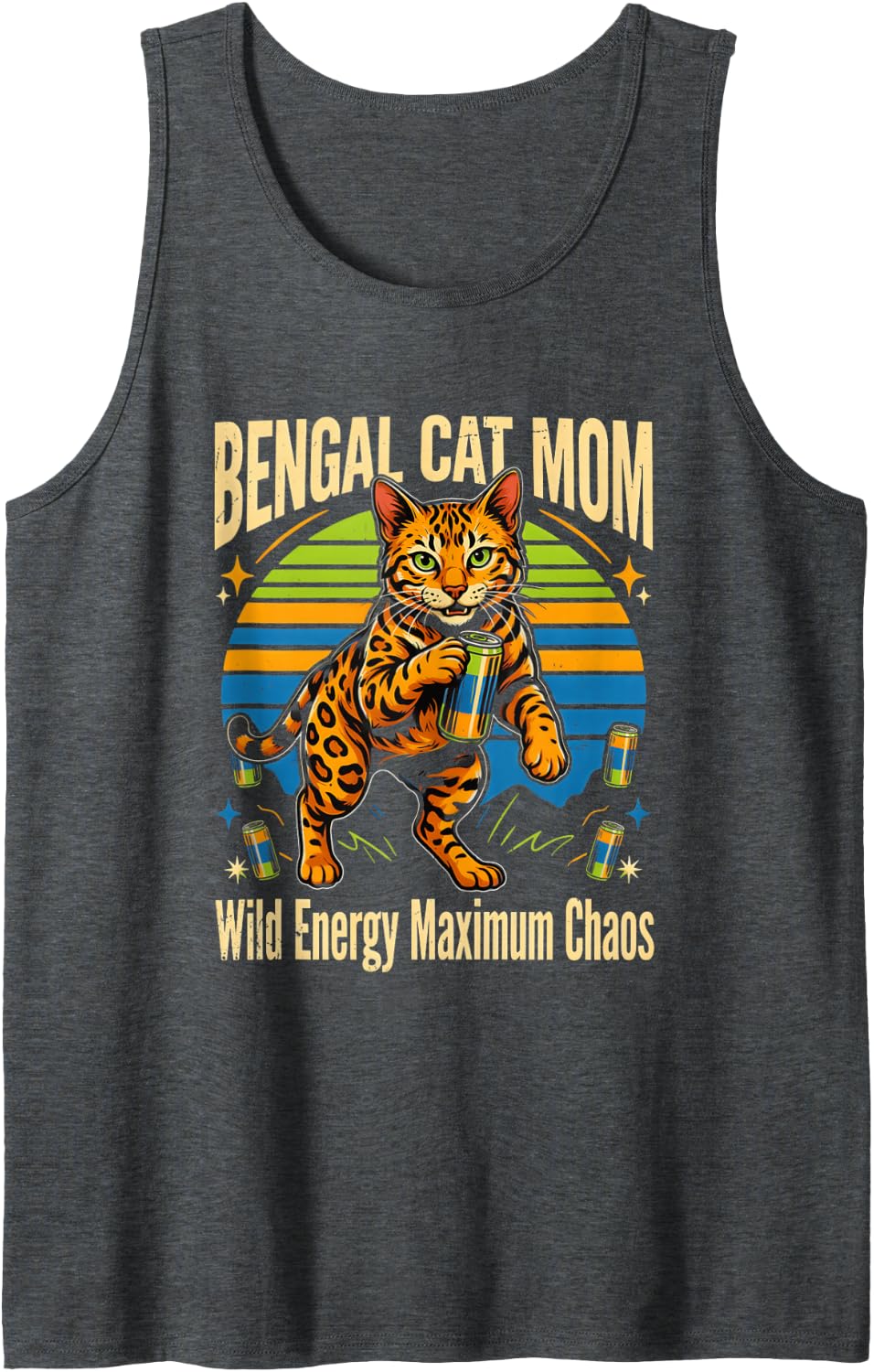 Spotted Cat Bengal Cat Mom Wild Energy Maximum Chaos Sleeveless Tank Top - Dark Heather Grey