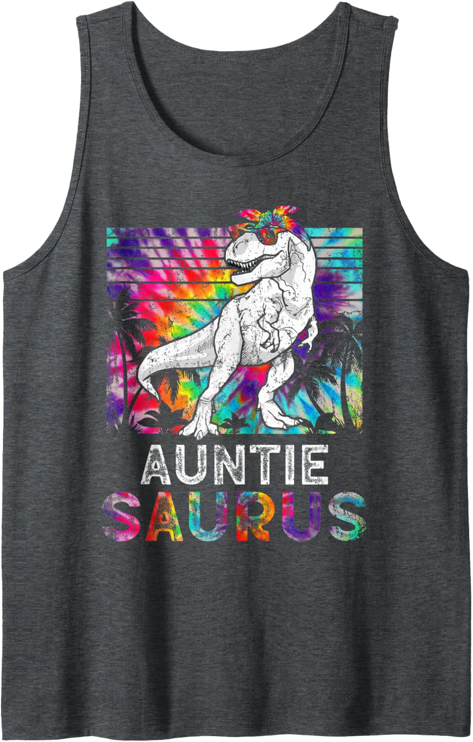 Auntiesaurus Dinosaur Auntie Saurus Family Matching Tie Dye Tank Top - Dark Heather Grey