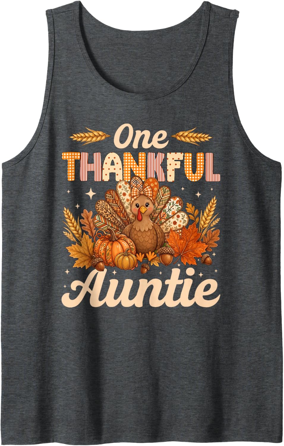 One Thankful Auntie Thanksgiving Aunt Sleeveless Tank Top - Dark Heather Grey