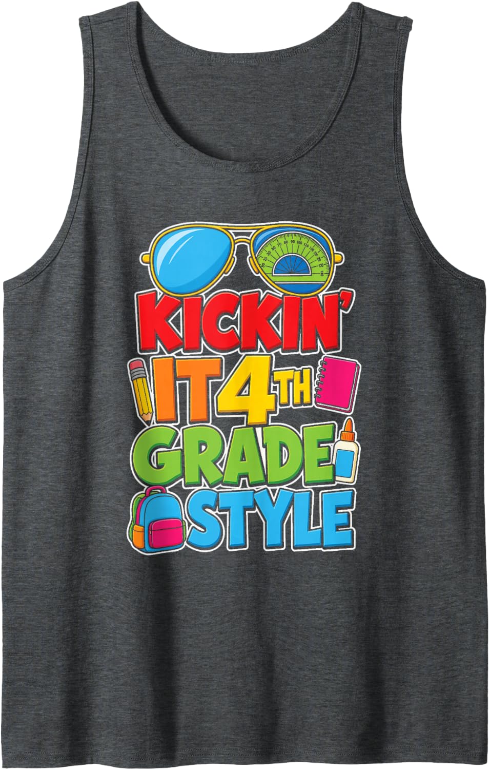 4th Grade Kickin' It Style First Day Elementary School Sleeveless Tank Top - Dark Heather Grey