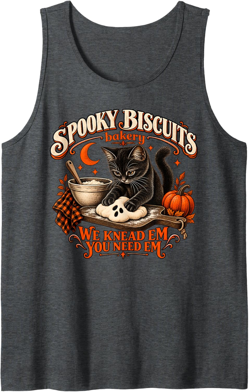 Kitty Biscuits Spooky Season Spooky Biscuits Bakery Cat Sleeveless Tank Top - Dark Heather Grey