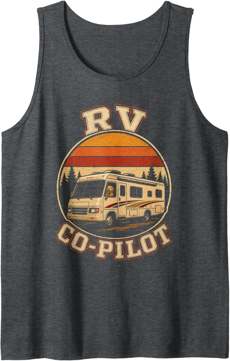 Camping RV Co-Pilot Dog Retro Motorhome Camper Life Sleeveless Tank Top - Dark Heather Grey