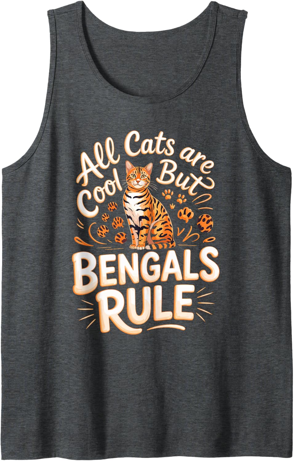 All Cats are Cool But Bengals Rule Sleeveless Tank Top - Dark Heather Grey
