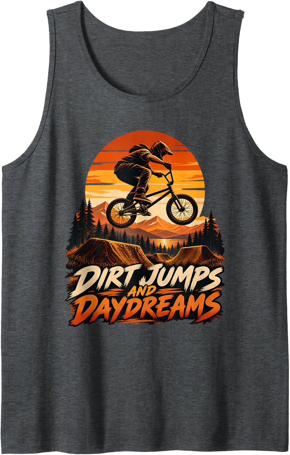 Dirt Jumps and Daydreams BMX Freestyle Bicycle Rider Sleeveless Tank Top - Dark Heather Grey