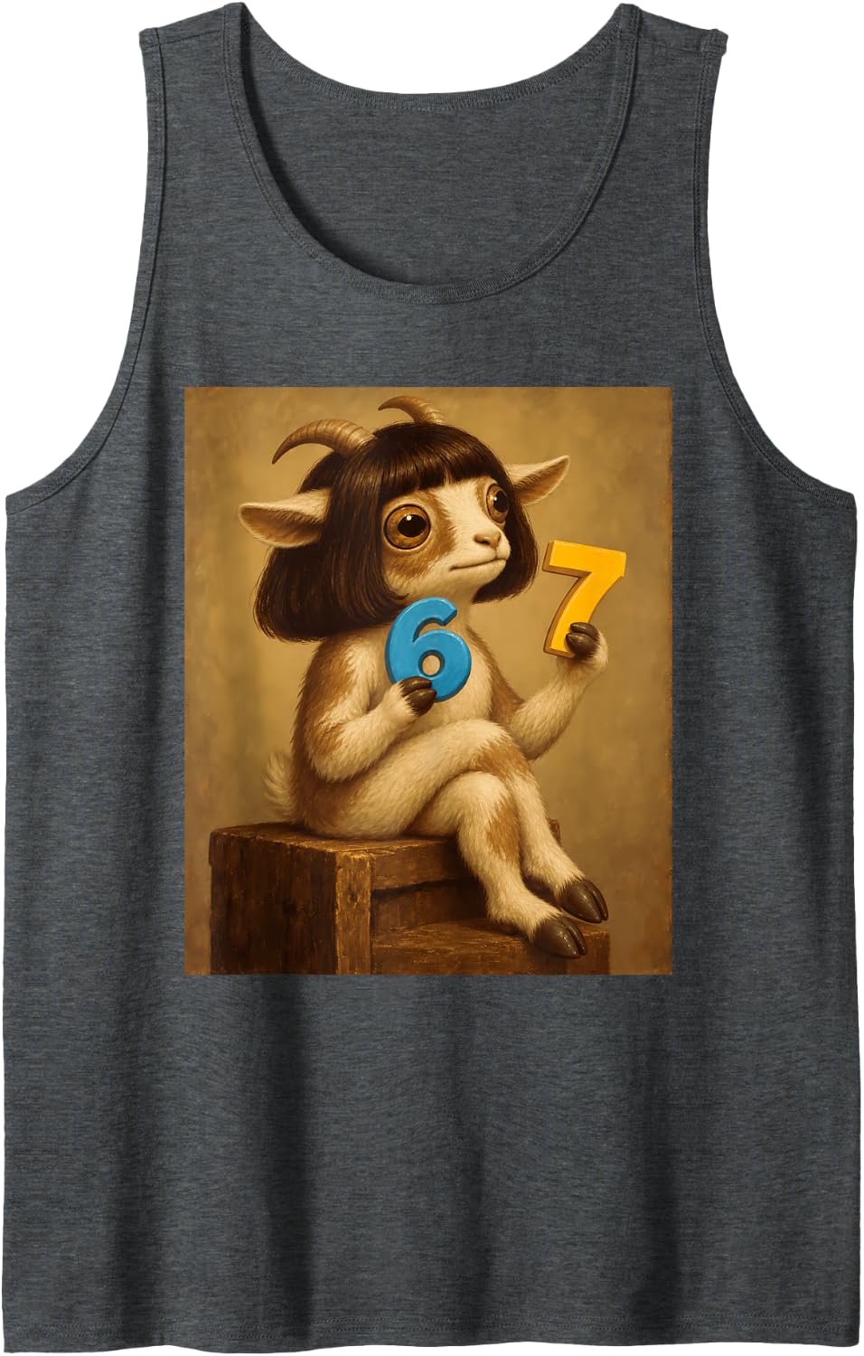 Goat with Bob Haircut Funny Gen Z Kids Meme Brainrot Sleeveless Tank Top - Dark Heather Grey