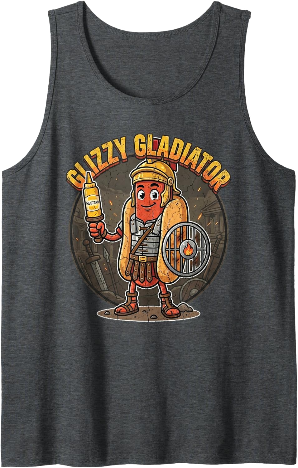 Bun Intended Funny Hot Dog Wiener Pun Graphic Tank Top - Dark Heather Grey