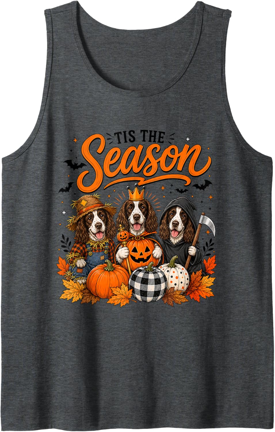 Tis The Season Halloween Border Collie Pumpkin Costume Tank Top - Dark Heather Grey