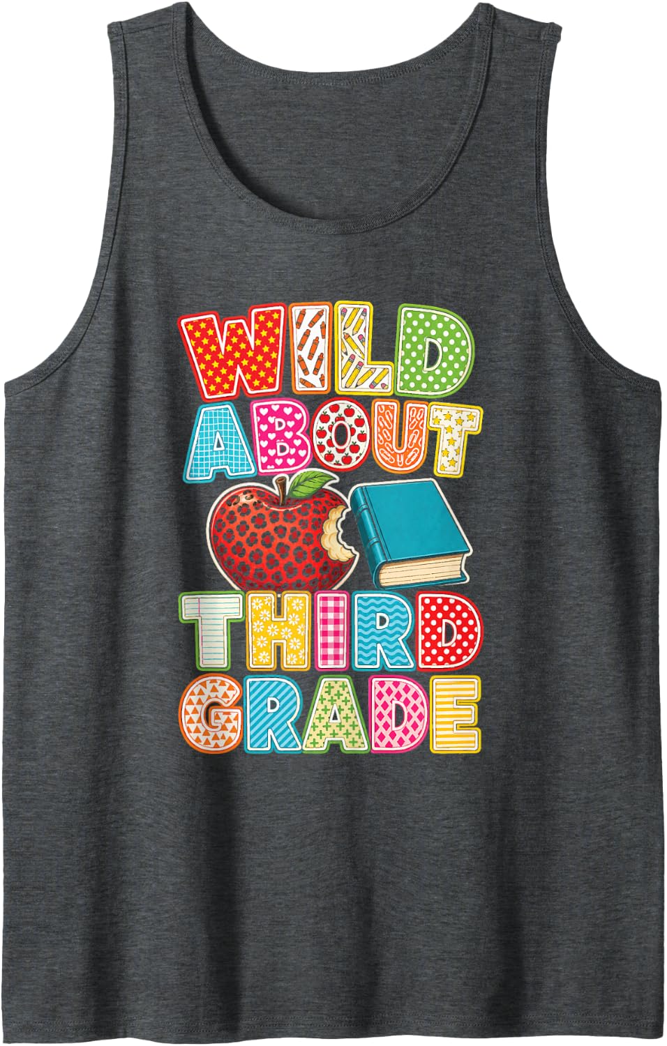 Wild About Third Grade Elementary School 3rd Graders Sleeveless Tank Top - Dark Heather Grey