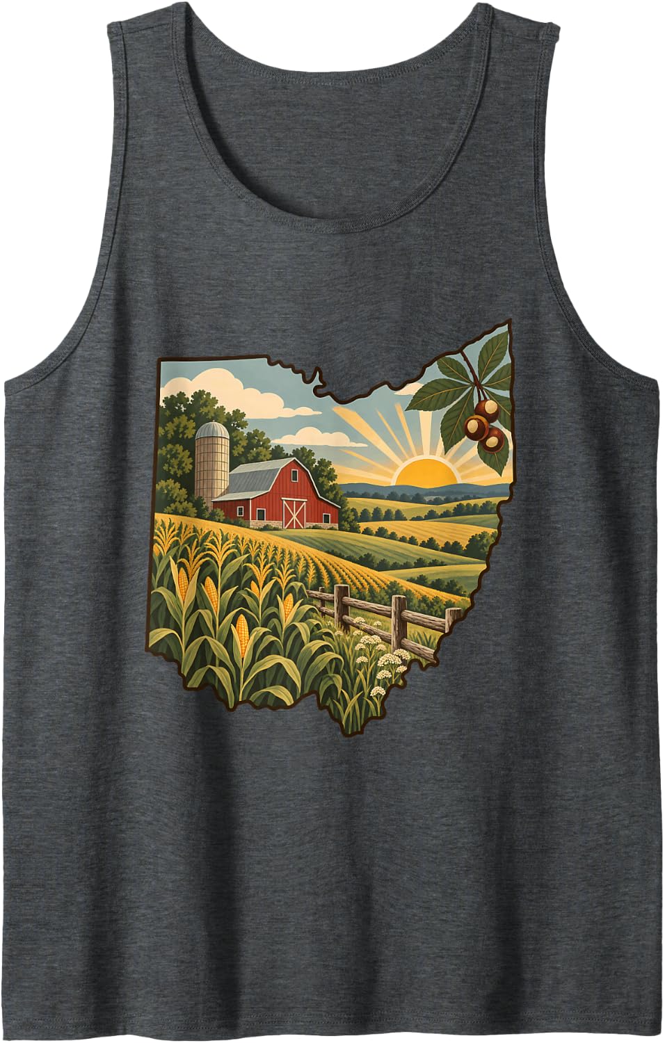 Ohio Farm Country Barn Proud Buckeye State Sleeveless Tank Top - Dark Heather Grey