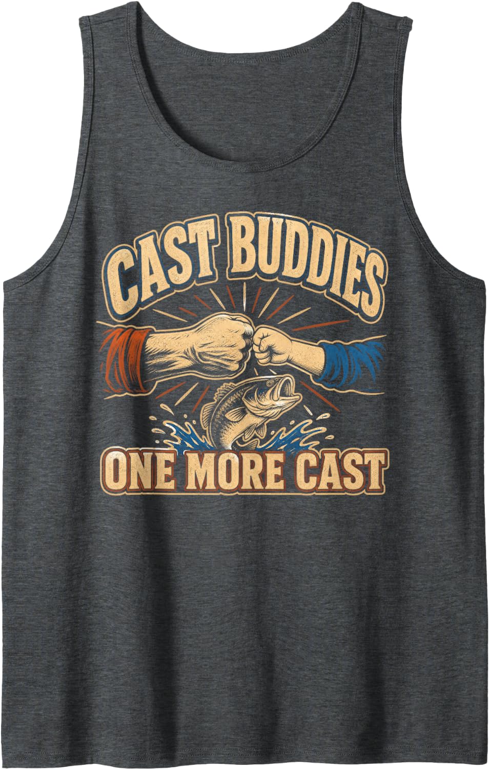 Fishing Buddies One More Cast Angler Sleeveless Tank Top - Dark Heather Grey
