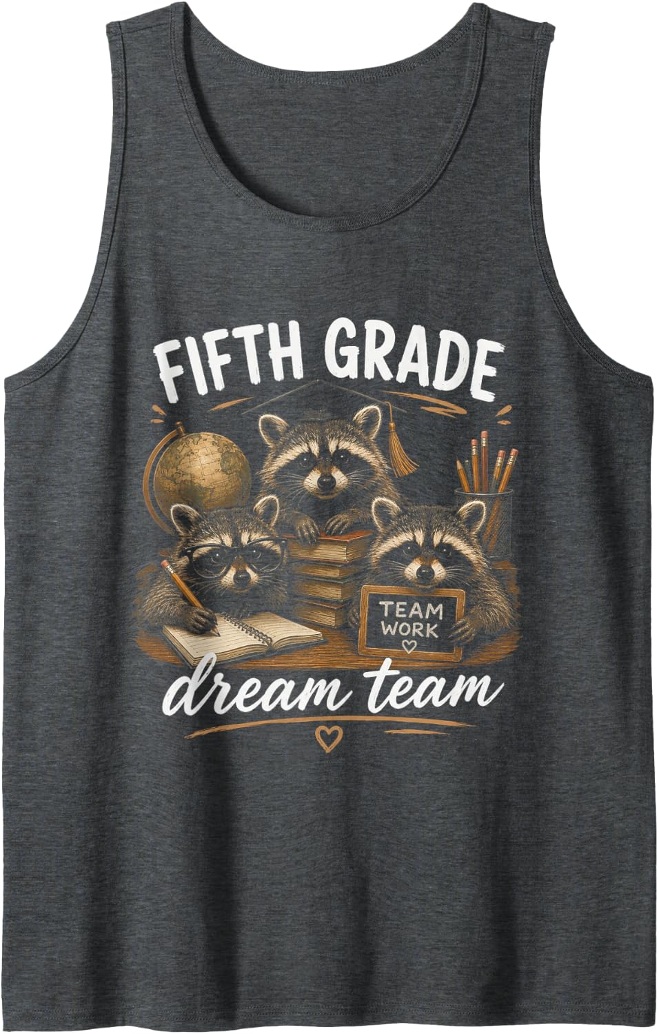5th Fifth Grade Dream Team Back to School Raccoon Teacher Tank Top - Dark Heather Grey