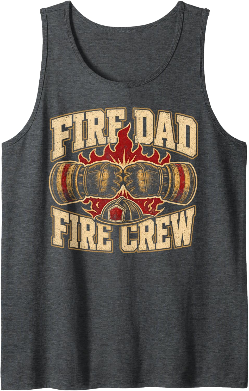 Men's Fire Dad Fire Crew Firefighter Firefighting Sleeveless Tank Top - Dark Heather Grey