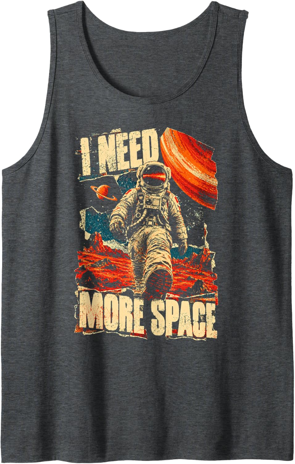 Astronaut Space Walk - I Need More Space Cosmic Sleeveless Tank Top - Dark Heather Grey