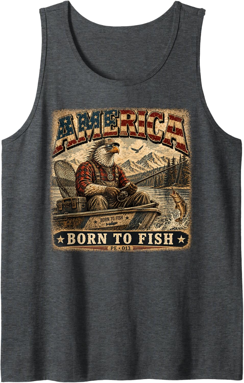 America | Love to Fish | Vintage Eagle Angler Tank Top - Dark Heather Grey