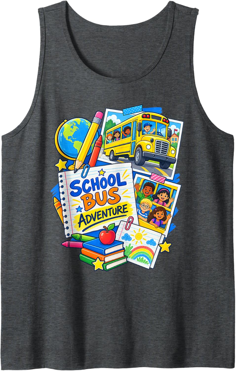 School Bus Adventure Kids and Classroom Sleeveless Tank Top - Dark Heather Grey