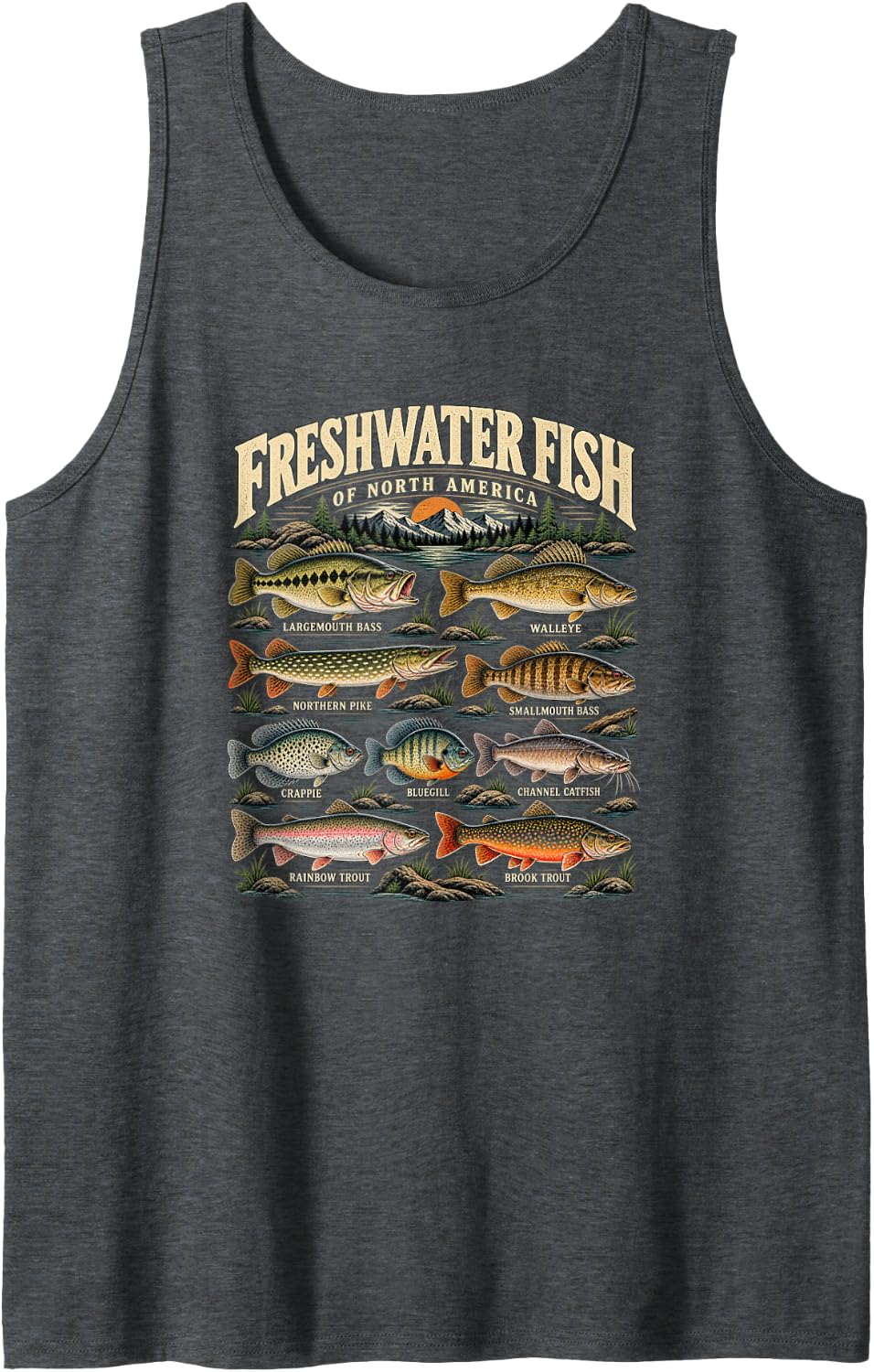 Freshwater Fish North America Bass Trout Fishing Sleeveless Tank Top - Dark Heather Grey