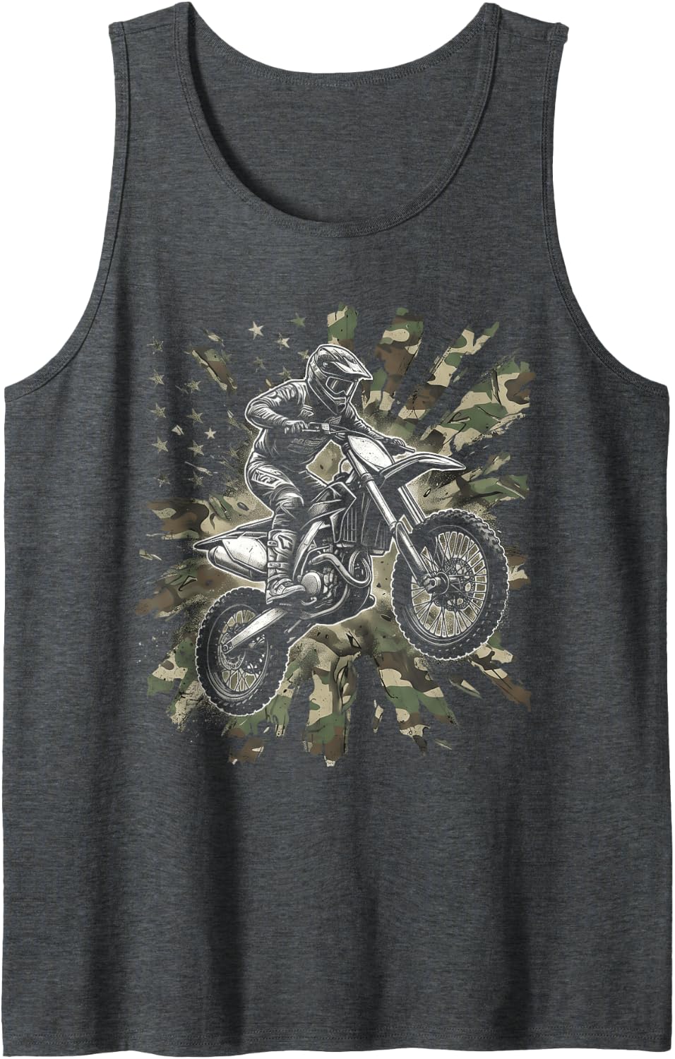 Camouflage Dirt Bike Racing Camo Dirt Biker USA Motocross Sleeveless Tank Top - Dark Heather Grey