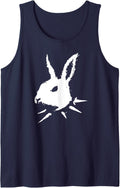 Bunny Skull Punk Y2k Cute Creepy Cat Goth Black Alt Gothic Tank Top - Navy Blue