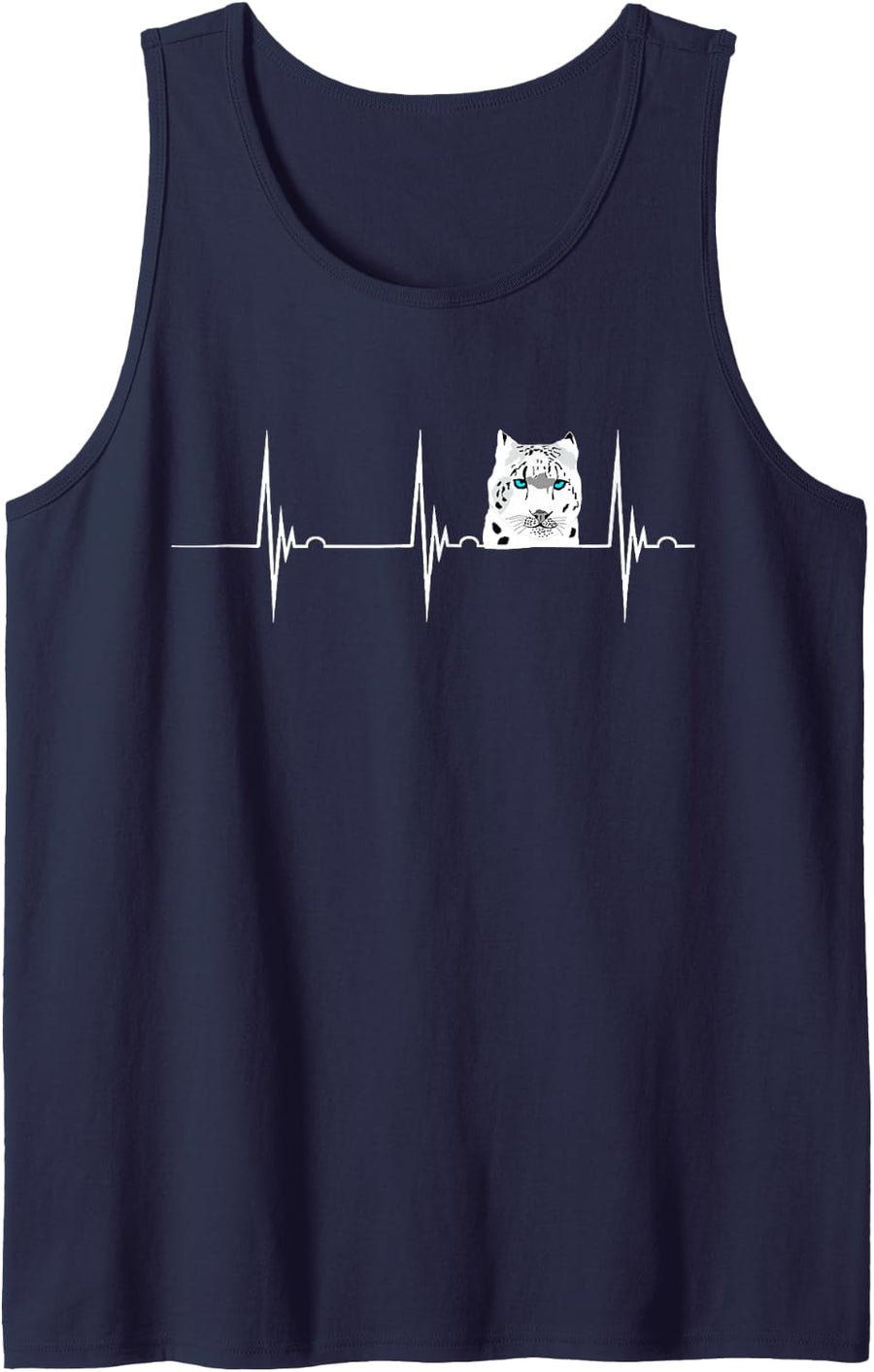Snow Leopard Heartbeat EKG Pulseline Wild Big Cat Sleeveless Tank Top - Navy Blue