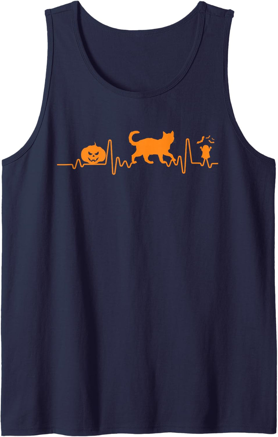 Bengal Cat Heartbeat Pumpkin Funny Halloween Costume Sleeveless Tank Top - Navy Blue
