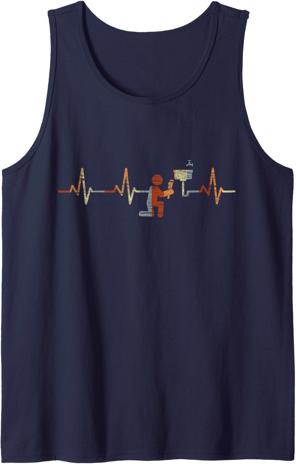 Plumber Heartbeat Vintage ECG Cardiogram Retro Sleeveless Tank Top - Navy Blue