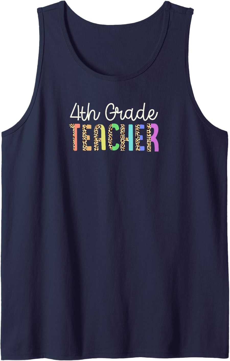 4th Grade Teacher Colorful Leopard Print Pattern Style Sleeveless Tank Top - Navy Blue
