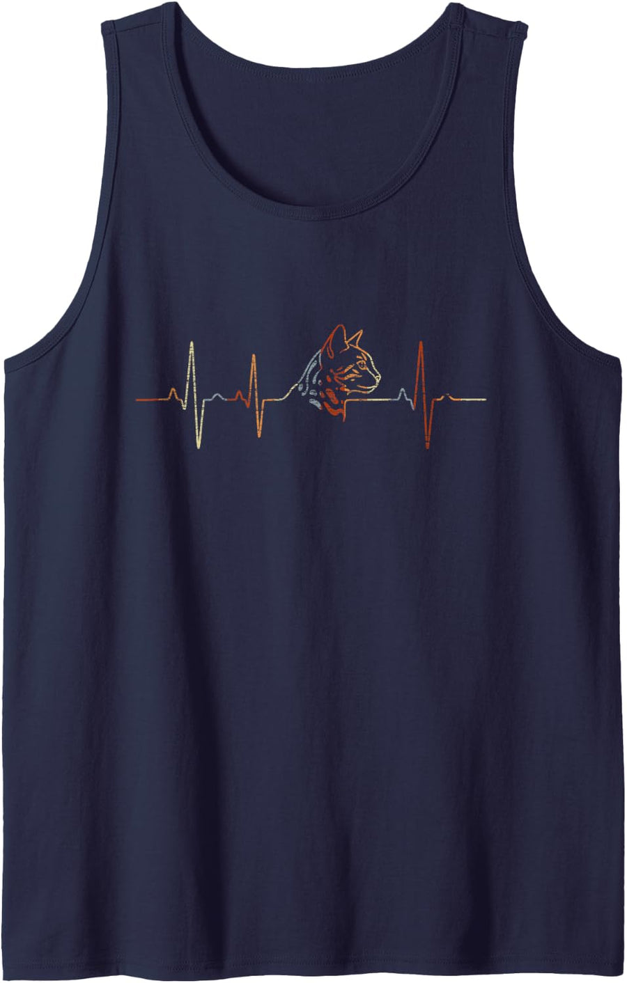 Bengal Heartbeat Vintage ECG Cardiogram Retro Sleeveless Tank Top - Navy Blue