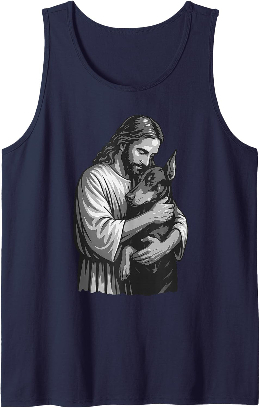Doberman Pinscher And Jesus Christian Faith Dog Lover Tank Top - Navy Blue