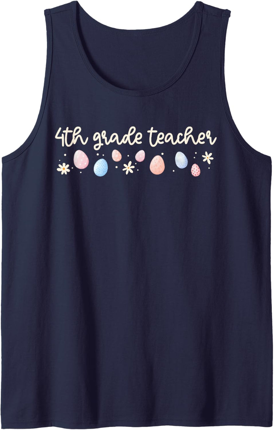 Easter 4th Grade Teacher Groovy Fourth Grade School Bunny Sleeveless Tank Top - Navy Blue