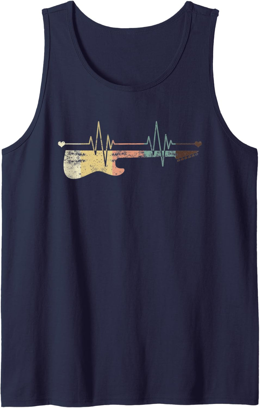 Rock Heartbeat Rock and Roll Music Guitar Tank Top - Navy Blue