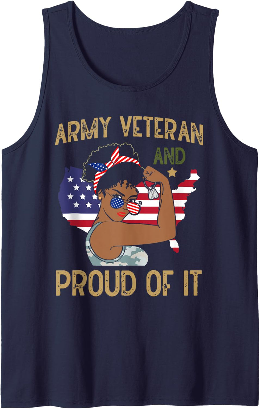 African American Army Veteran Female Afro Melanin Girl Tank Top - Navy Blue