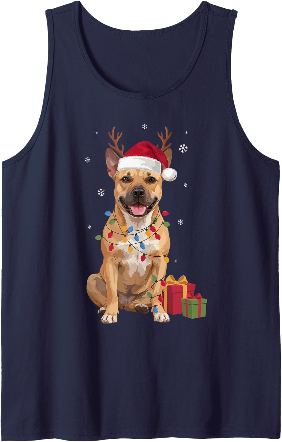 Funny American Staffordshire Christmas Santa Hat Dog Mom Dad Sleeveless Tank Top - Navy Blue