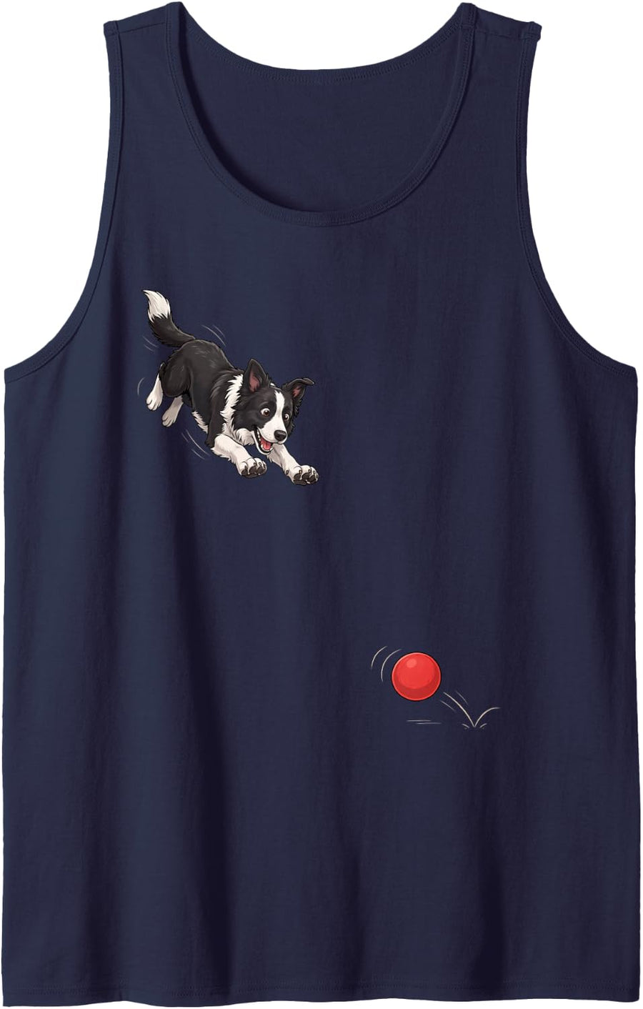 Funny Border Collie Chasing Ball Dog Humor Sleeveless Tank Top - Navy Blue