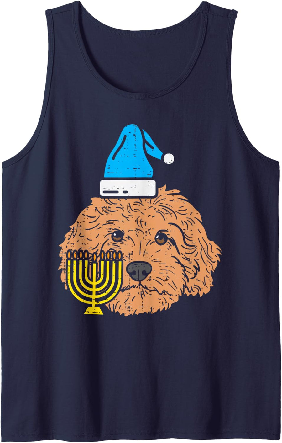 Goldendoodle Menorah Jewish Animal Pet Dog Hanukkah Tank Top - Navy Blue