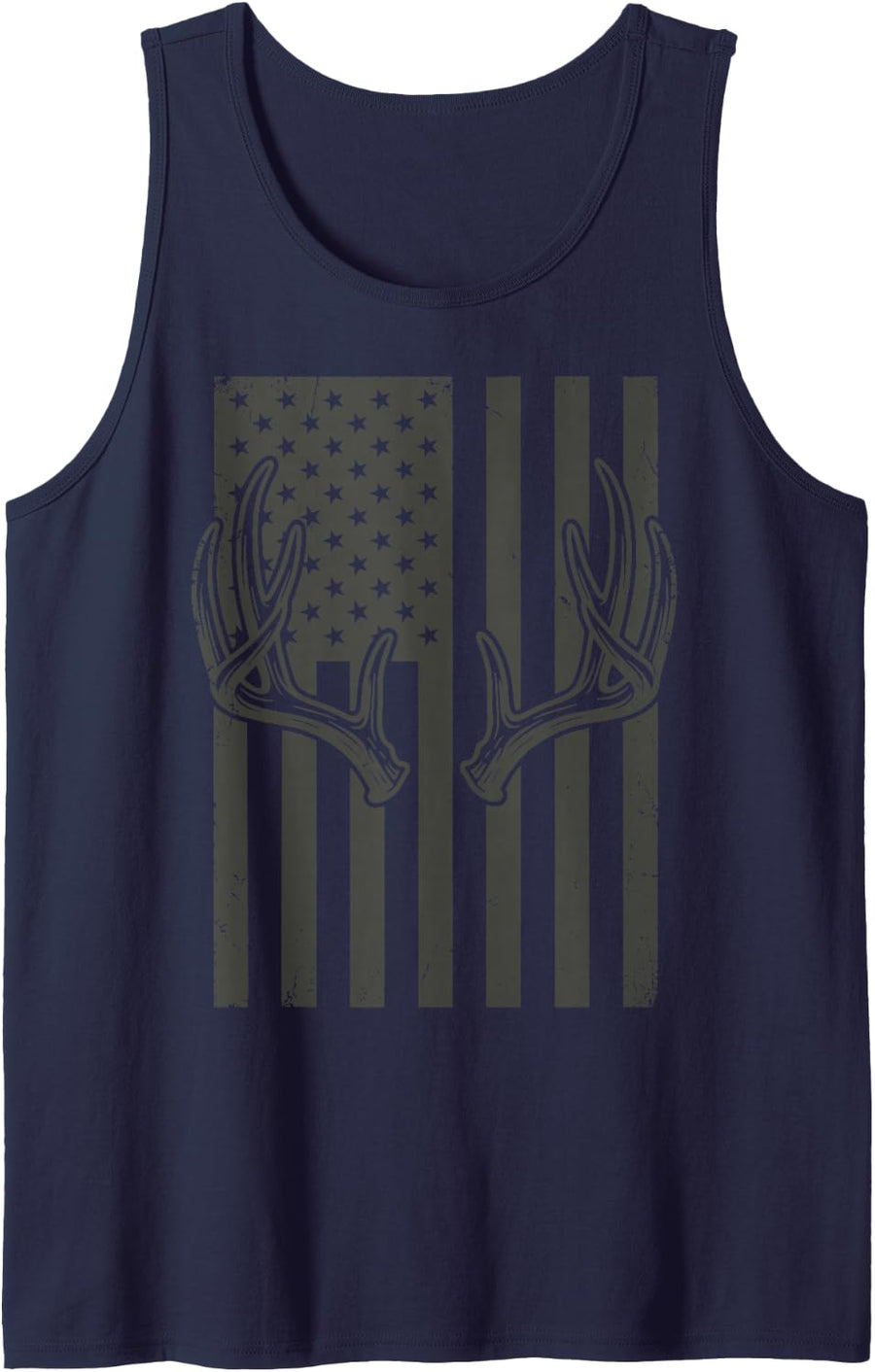 American Flag Deer Antlers Hunting Patriotic Sleeveless Tank Top - Navy Blue