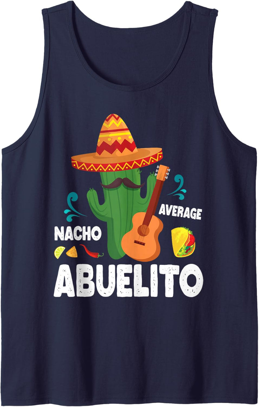 Beard Mexica Cactus Guitar Cinco Mayo Nacho Average Abuelito Sleeveless Tank Top - Navy Blue