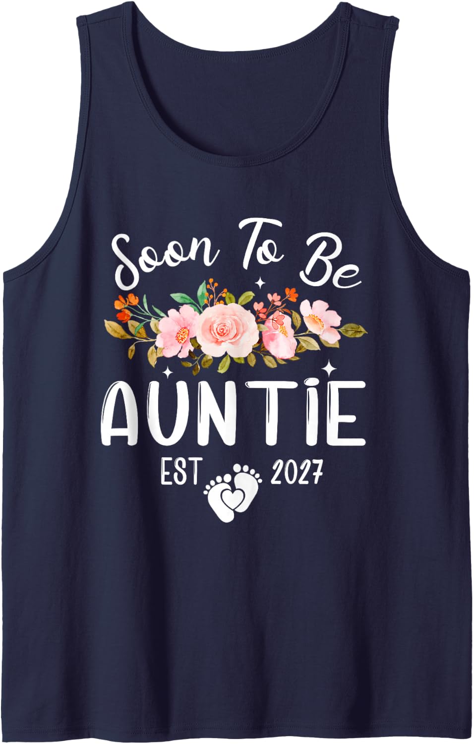 Soon to Be Auntie Est 2027 Flower Mothers Day Sleeveless Tank Top - Navy Blue