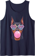 Doberman Pinscher Dog Blowing Bubble Gum Pink Sunglasses Sleeveless Tank Top - Navy Blue